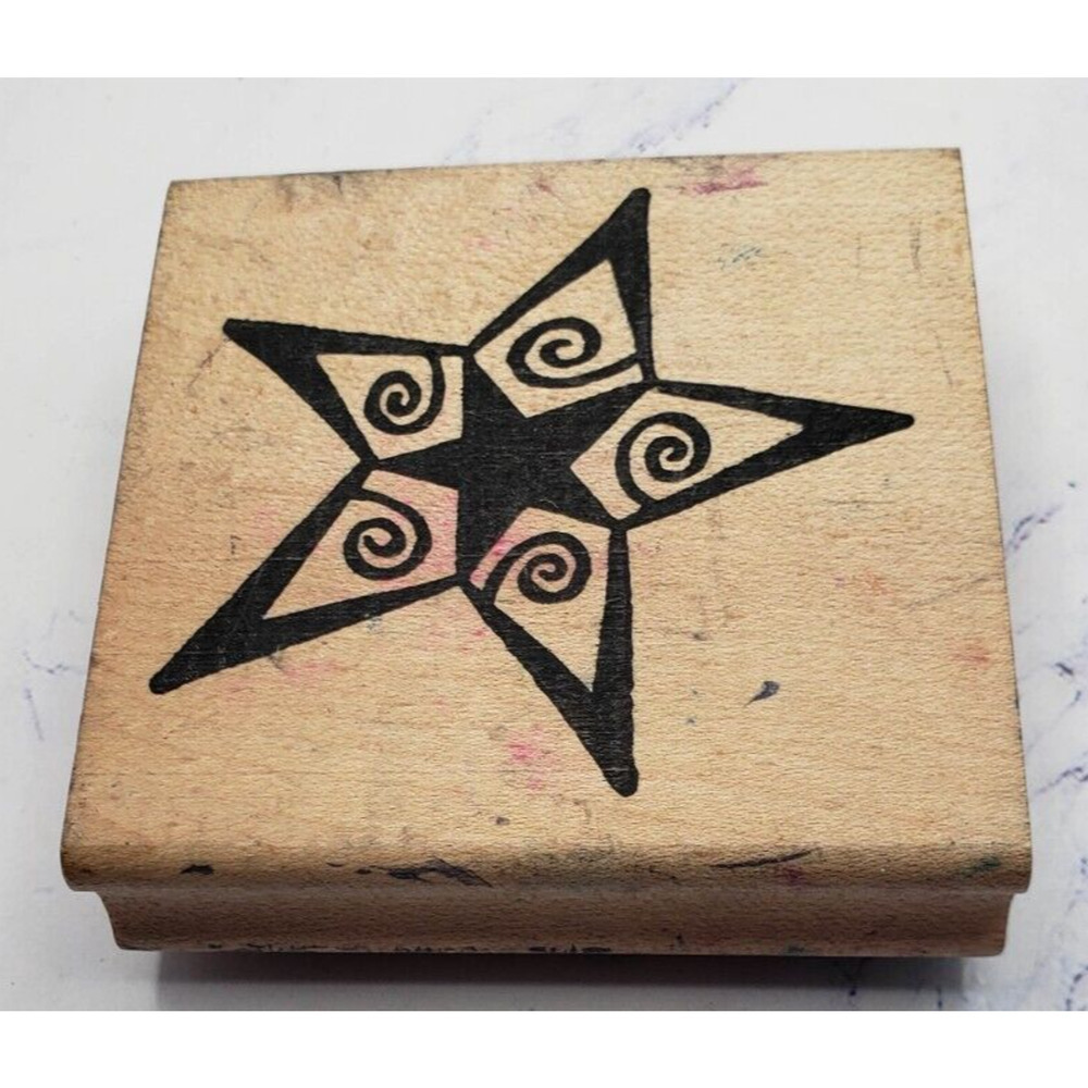 Large Star With Swirls Hot Potatoes Wood Mounted Rubber Stamp